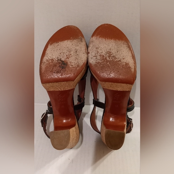 Lanvin Black Platform Sandals Strappy Slingback Leather w/Cork Heels Size 41/9.5 - Picture 9 of 10